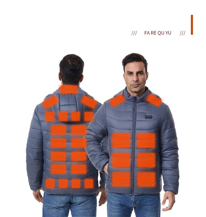 Heated Jacket Thick Warm Heated Jacket 4 Control Zone 27 Men Women Winter Outdoor Ski Hiking Coat (Not Included The Power Bank)