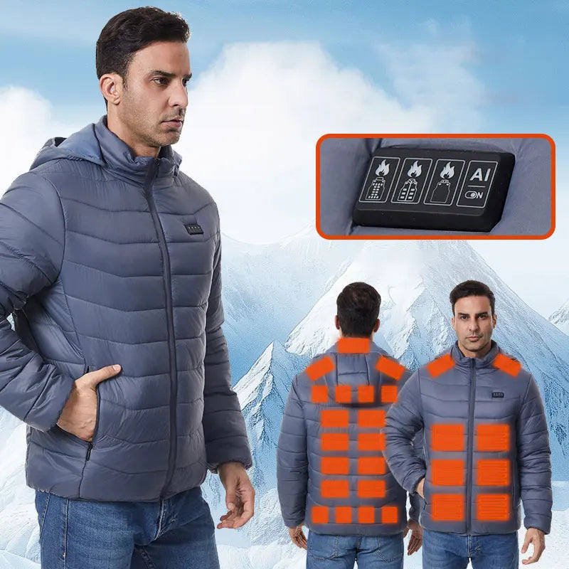 Heated Jacket Thick Warm Heated Jacket 4 Control Zone 27 Men Women Winter Outdoor Ski Hiking Coat (Not Included The Power Bank)