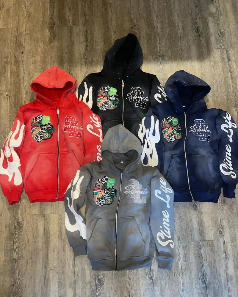 Harajuku Trend Brand Casual Loose Oversized Zipper Hoodie Men