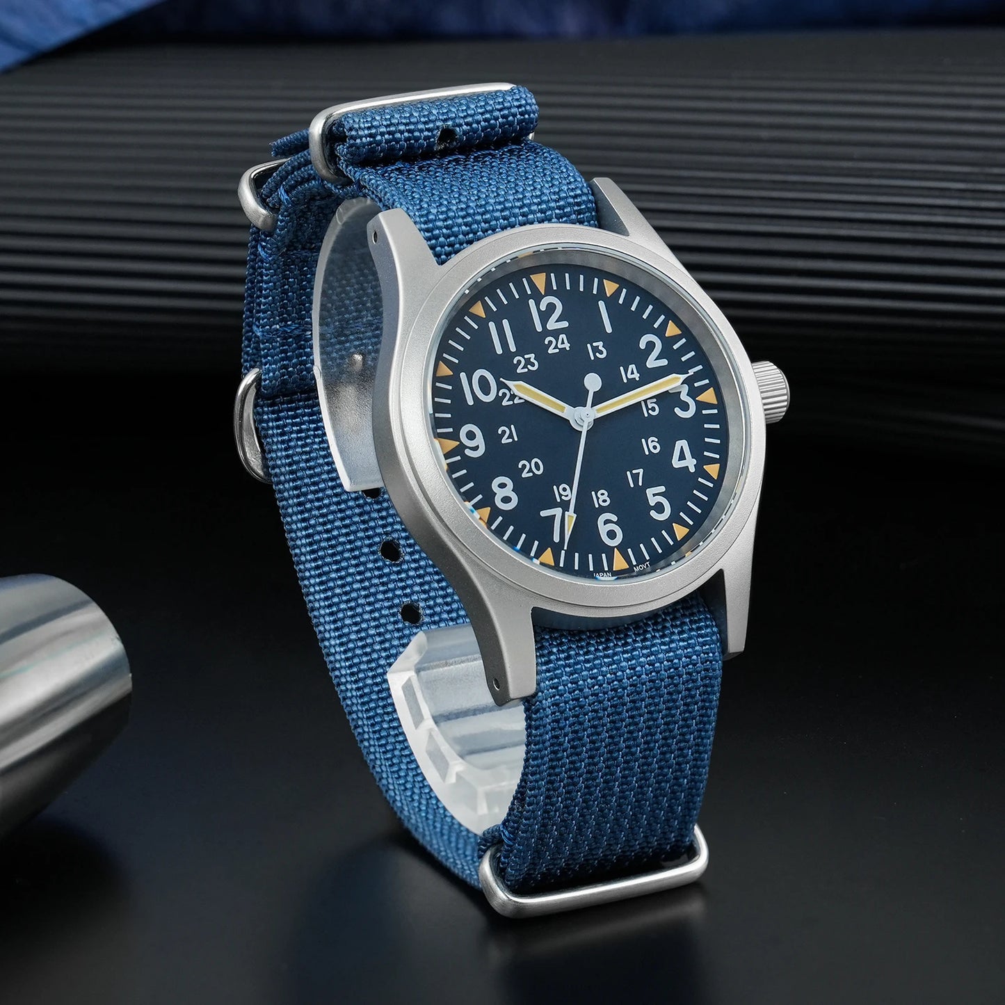 Militado ML05 38mm Military Field Watch - Sweep Quartz Movement Domed Sapphire Crystal 100M Waterproof Super Luminous Nylon Band Watch for Men