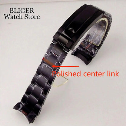 BLIGER Silver Black 20mm Width Stainless Steel Jubilee Watch Strap Bracelet Two Tone Gold/Rose Gold Glide Lock Clasp