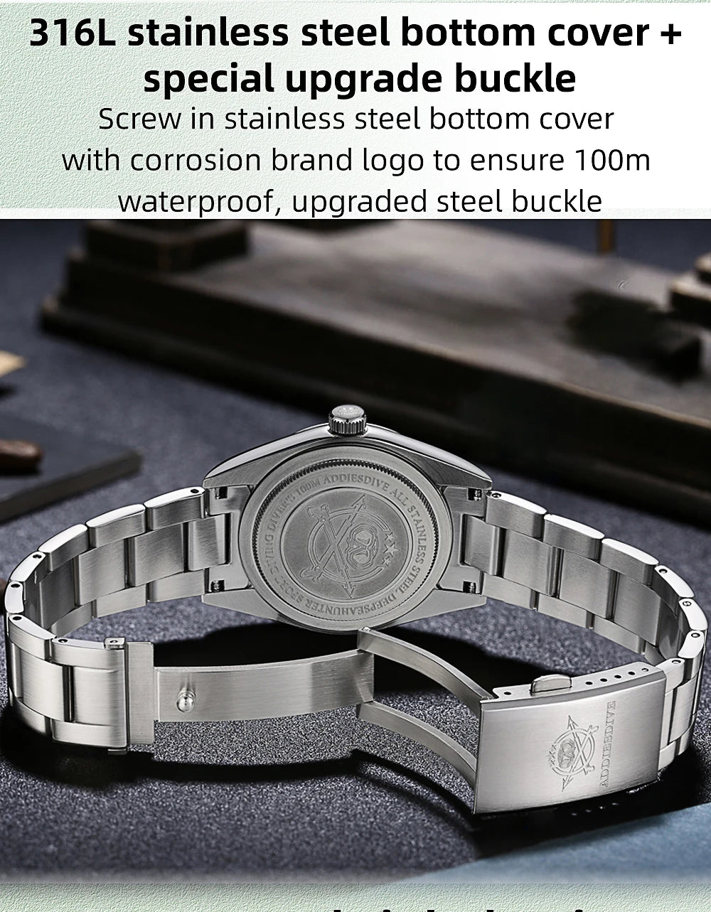 ADDIESDIVE Men's Dress Watch 36mm 10Bar Waterproof Stainless Steel BGW9 Super Luminous Quartz Movement with Bubble Mirror Glass