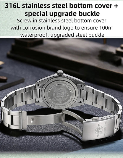 ADDIESDIVE Men's Dress Watch 36mm 10Bar Waterproof Stainless Steel BGW9 Super Luminous Quartz Movement with Bubble Mirror Glass