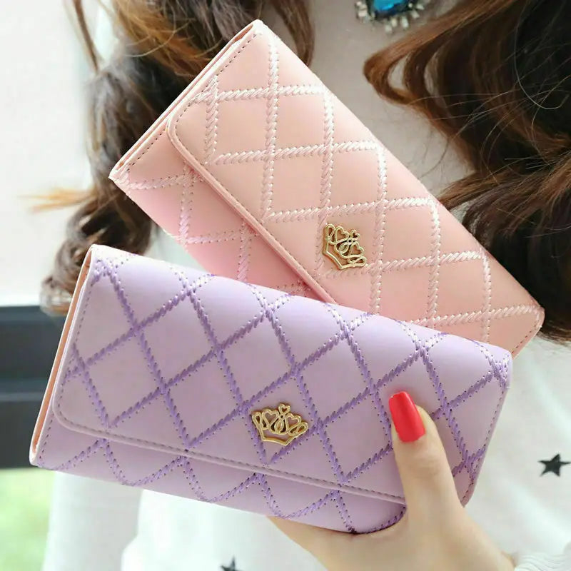 Black Long Wallets for Women PU Leather Diamond Pattern