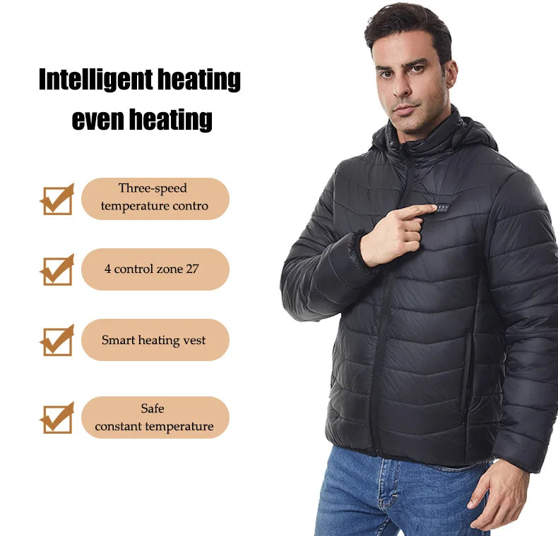 Heated Jacket Thick Warm Heated Jacket 4 Control Zone 27 Men Women Winter Outdoor Ski Hiking Coat (Not Included The Power Bank)