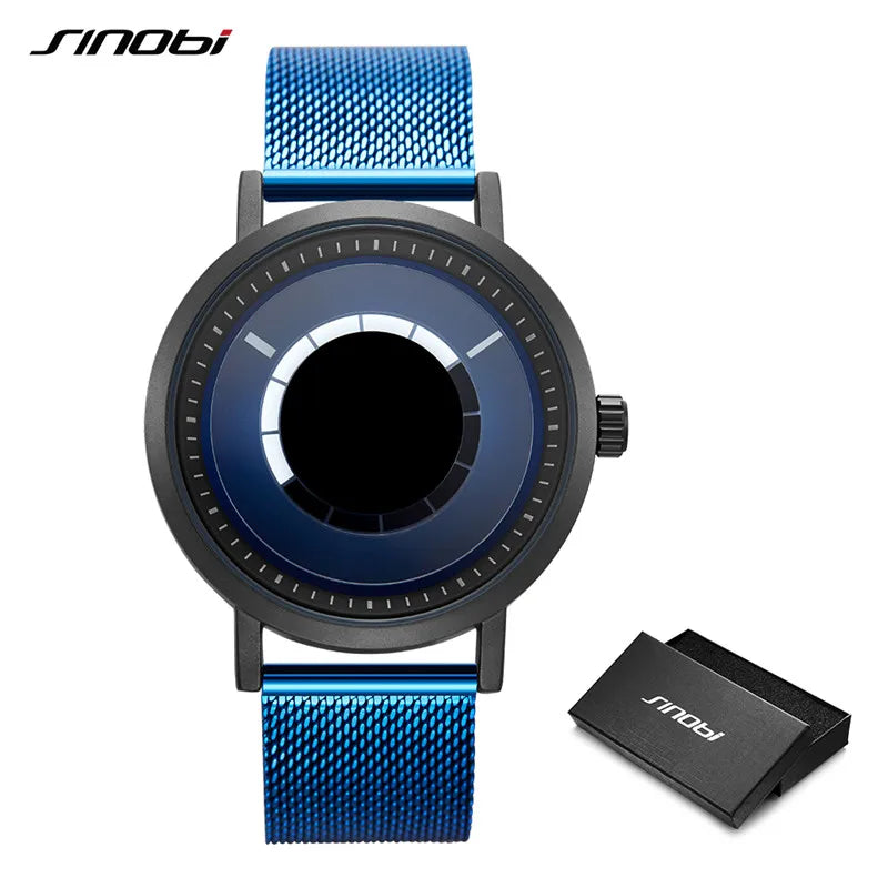 SINOBI Men's Fashion Quartz Watch Stainless Steel Blue Wristwatch Shock Resistant Water-Resistant Male Relogio Masculino