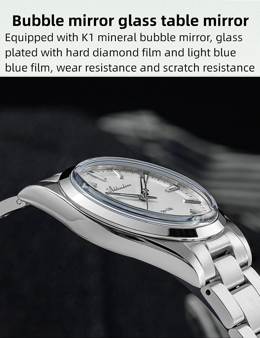 ADDIESDIVE Men's Dress Watch 36mm 10Bar Waterproof Stainless Steel BGW9 Super Luminous Quartz Movement with Bubble Mirror Glass
