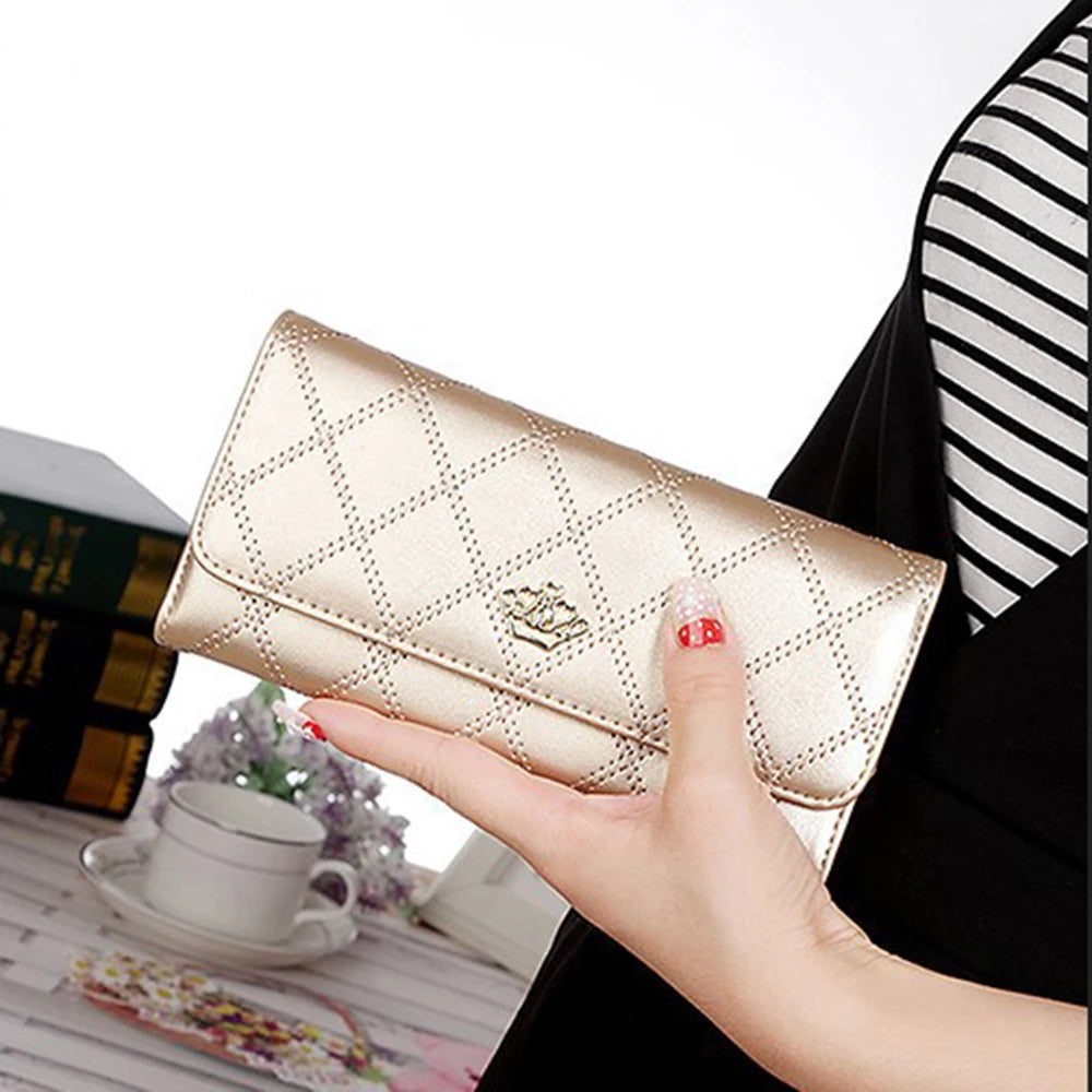 Black Long Wallets for Women PU Leather Diamond Pattern