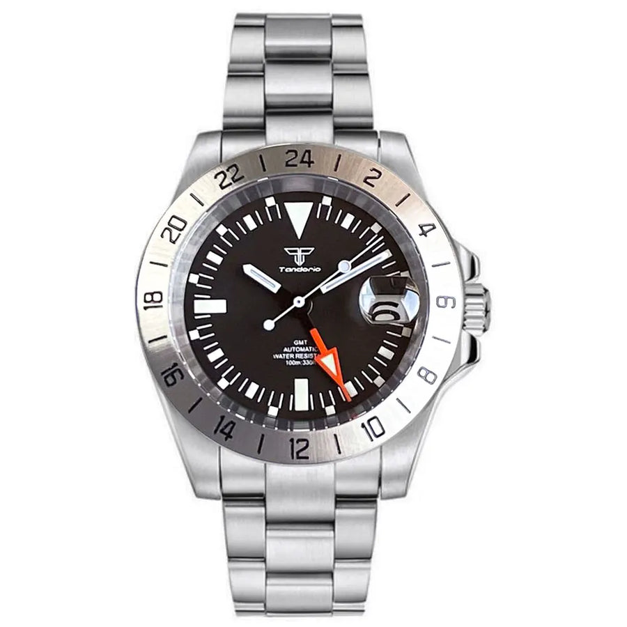 39mm Tandorio 200M Diving NH34 GMT Sapphire Glass Black Dial Luminous Mechanical Watch Men Steel Bracelet Business Dress Clock