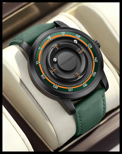 FOXBOX Watch Personalized Fashion Floating Magnetic Pointer Free Ball Bearing Creative Simple Waterproof Quartz Watch for Men