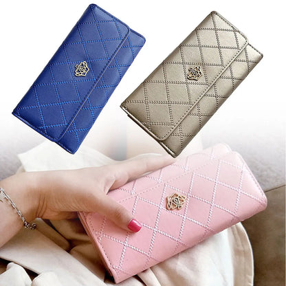 Black Long Wallets for Women PU Leather Diamond Pattern