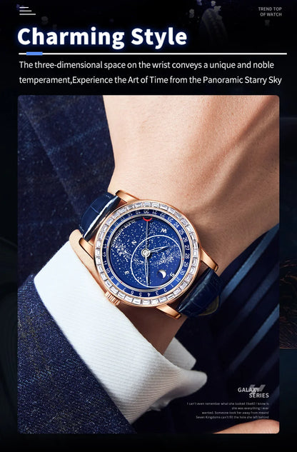 OLEVS 9923 Men's Casual Fashion Luxury Mechanical Watch Leather Strap Luminous High Quality Stainless Steel round Case Wristwatch