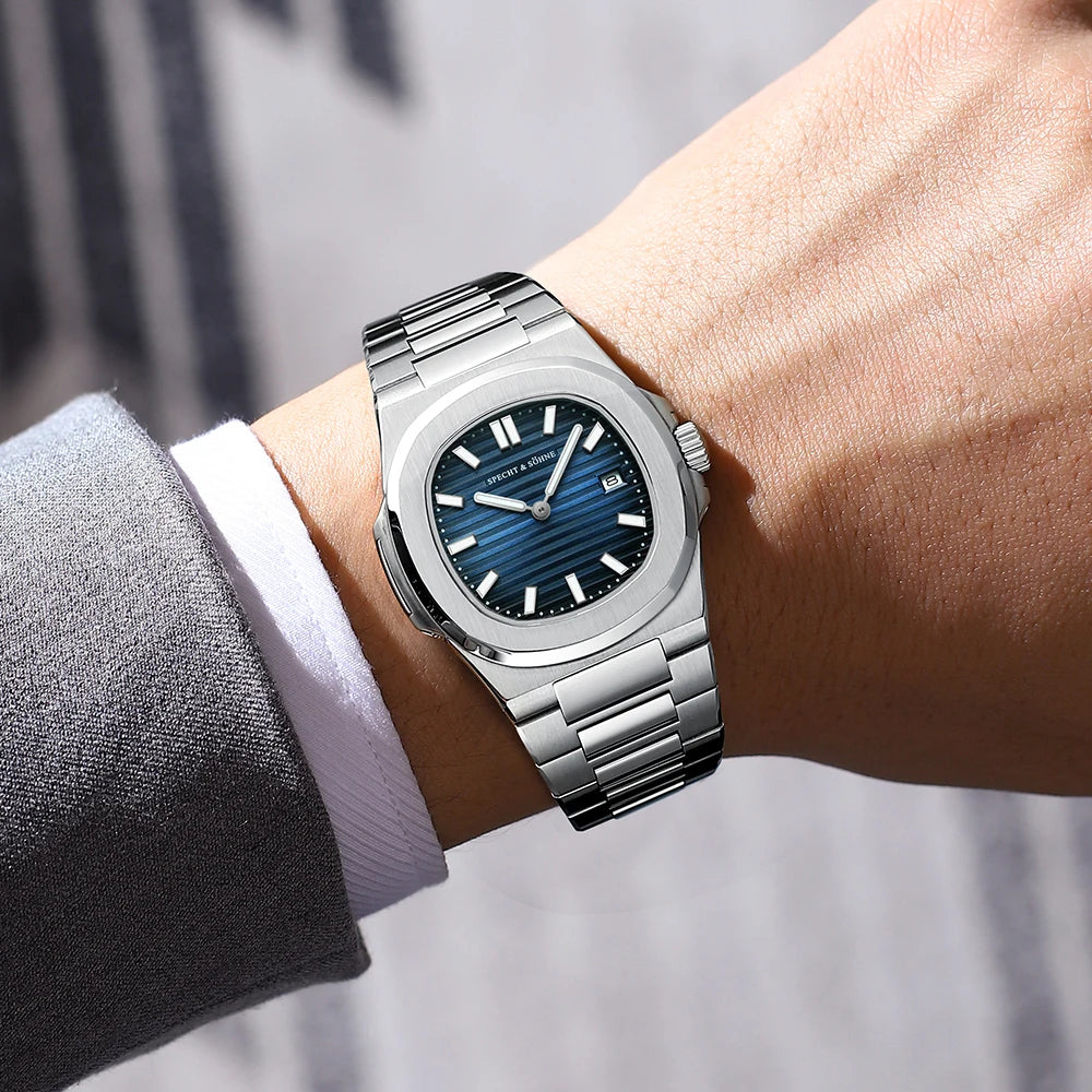 Specht & Söhne Classic 5711 Ultra Thin Men's Watch Green Sapphire Crystal 50M Water Resistant Stainless Steel Quartz Wristwatch