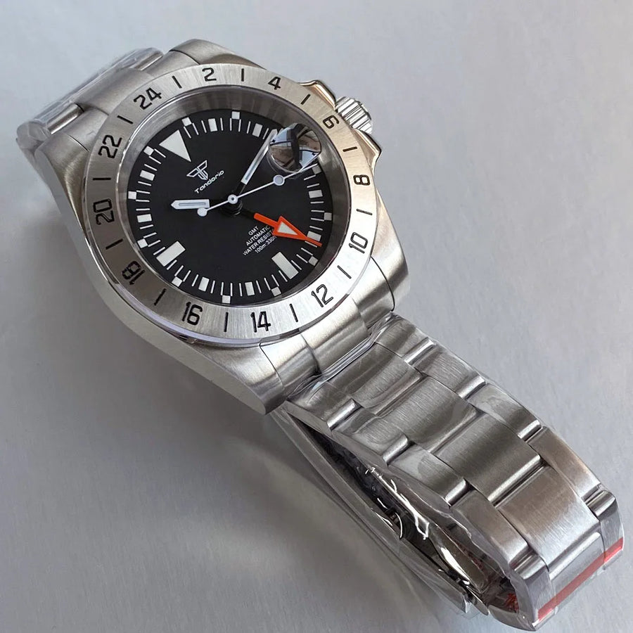 39mm Tandorio 200M Diving NH34 GMT Sapphire Glass Black Dial Luminous Mechanical Watch Men Steel Bracelet Business Dress Clock