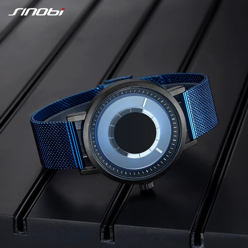 SINOBI Men's Fashion Quartz Watch Stainless Steel Blue Wristwatch Shock Resistant Water-Resistant Male Relogio Masculino