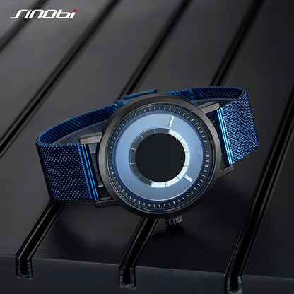 SINOBI Men's Fashion Quartz Watch Stainless Steel Blue Wristwatch Shock Resistant Water-Resistant Male Relogio Masculino