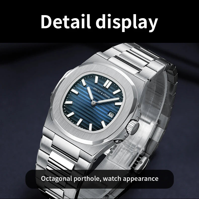 Specht & Söhne Classic 5711 Ultra Thin Men's Watch Green Sapphire Crystal 50M Water Resistant Stainless Steel Quartz Wristwatch