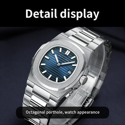 Specht & Söhne Classic 5711 Ultra Thin Men's Watch Green Sapphire Crystal 50M Water Resistant Stainless Steel Quartz Wristwatch