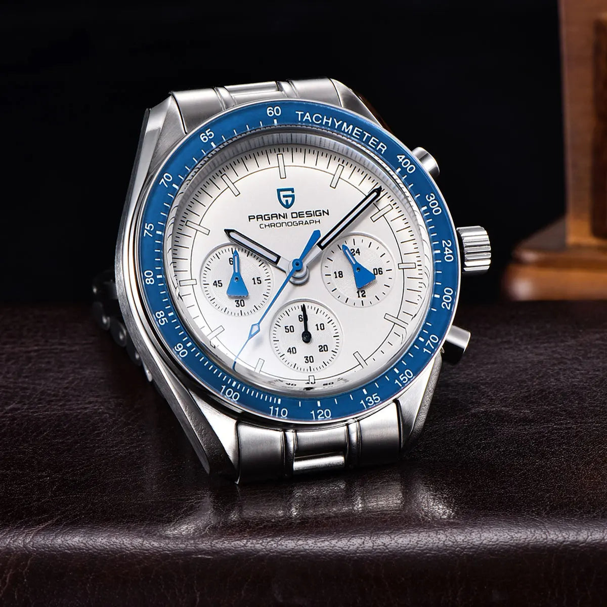 PAGANI DESIGN Men's Chronometer Quartz Watch Waterproof Luminous Red Sapphire Mirror Stainless Steel Band Fashion & Casual Wristwatch