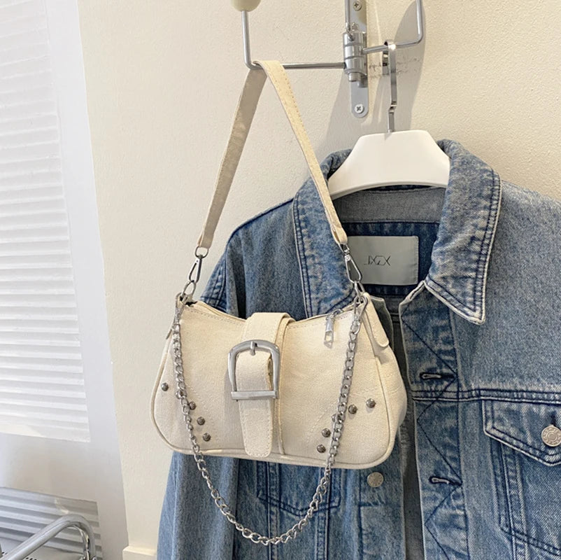 Y2k Vintage Women Underarm Bag Korean Casual Cute White Shoulder Bag Ladies Slings