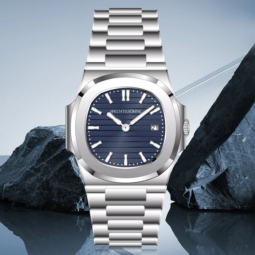 Specht & Söhne Classic 5711 Ultra Thin Men's Watch Green Sapphire Crystal 50M Water Resistant Stainless Steel Quartz Wristwatch