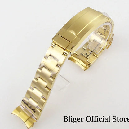 BLIGER Silver Black 20mm Width Stainless Steel Jubilee Watch Strap Bracelet Two Tone Gold/Rose Gold Glide Lock Clasp