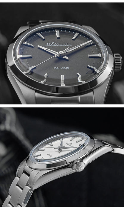 ADDIESDIVE Men's Dress Watch 36mm 10Bar Waterproof Stainless Steel BGW9 Super Luminous Quartz Movement with Bubble Mirror Glass