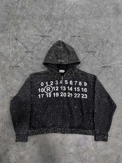 High Street Harajuku Letter Print Oversized Zipped Hoodie Women