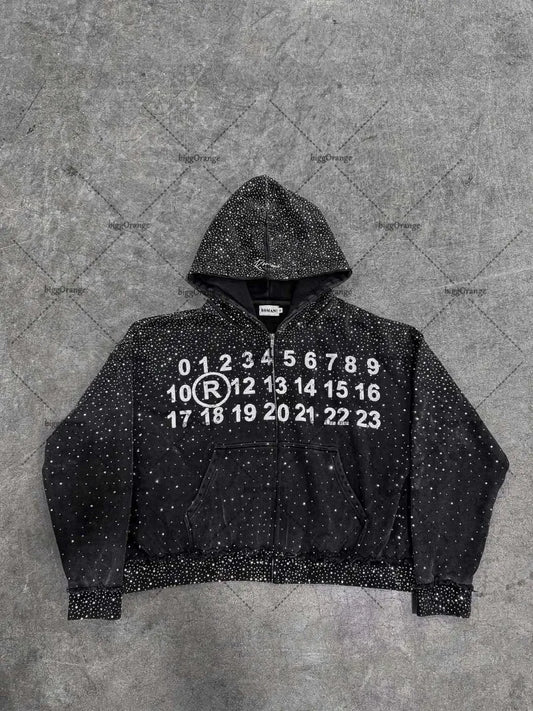 High Street Harajuku Letter Print Oversized Zipped Hoodie Women