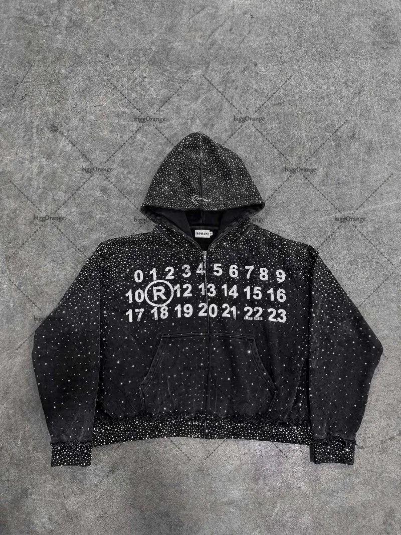 High Street Harajuku Letter Print Oversized Zipped Hoodie Women