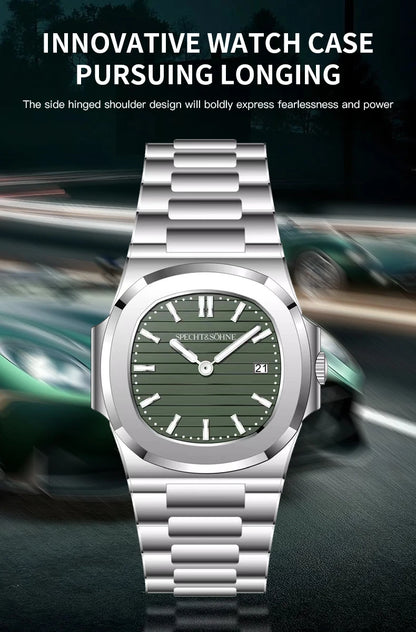 Specht & Söhne Classic 5711 Ultra Thin Men's Watch Green Sapphire Crystal 50M Water Resistant Stainless Steel Quartz Wristwatch