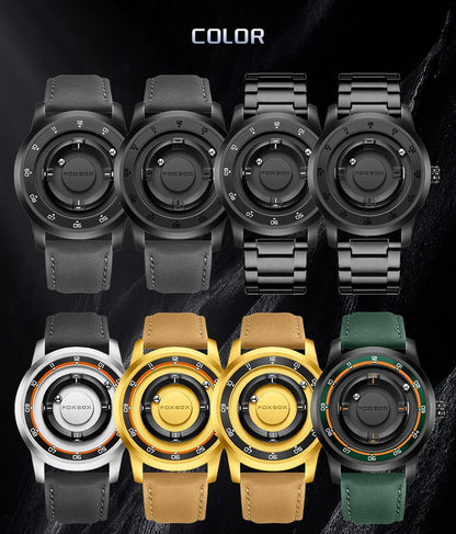 FOXBOX Watch Personalized Fashion Floating Magnetic Pointer Free Ball Bearing Creative Simple Waterproof Quartz Watch for Men