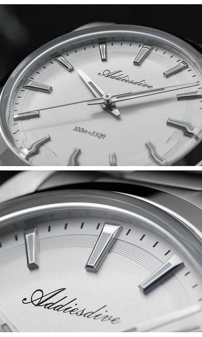 ADDIESDIVE Men's Dress Watch 36mm 10Bar Waterproof Stainless Steel BGW9 Super Luminous Quartz Movement with Bubble Mirror Glass