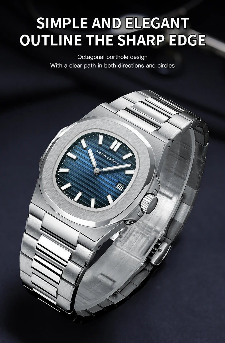 Specht & Söhne Classic 5711 Ultra Thin Men's Watch Green Sapphire Crystal 50M Water Resistant Stainless Steel Quartz Wristwatch
