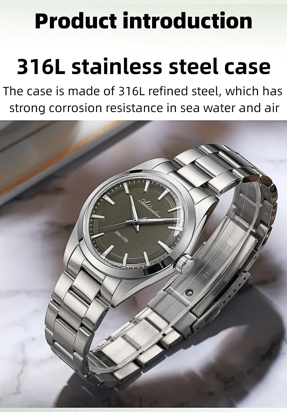 ADDIESDIVE Men's Dress Watch 36mm 10Bar Waterproof Stainless Steel BGW9 Super Luminous Quartz Movement with Bubble Mirror Glass