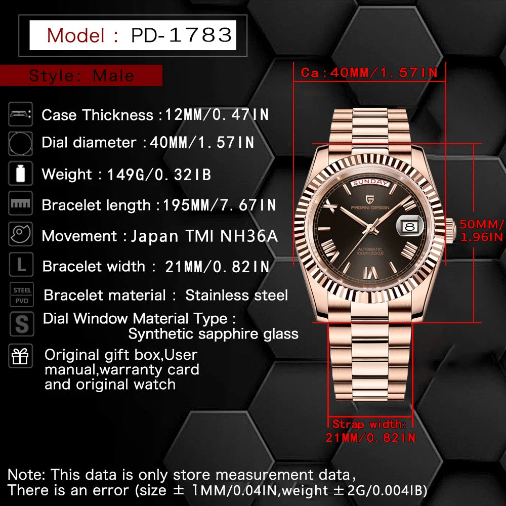 PAGANI DESIGN 2025 DD40 Men's Watches Luxury Automatic Watch Men AR Sapphire Glass Mechanical Wristwatch Men 10Bar Japan NH36A