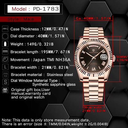 PAGANI DESIGN 2025 DD40 Men's Watches Luxury Automatic Watch Men AR Sapphire Glass Mechanical Wristwatch Men 10Bar Japan NH36A
