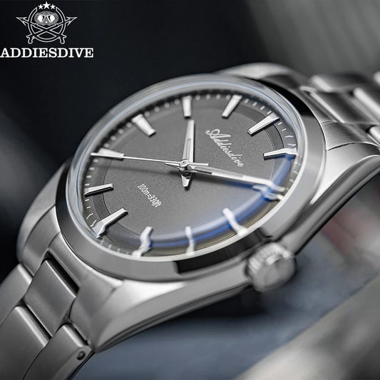 ADDIESDIVE Men's Dress Watch 36mm 10Bar Waterproof Stainless Steel BGW9 Super Luminous Quartz Movement with Bubble Mirror Glass