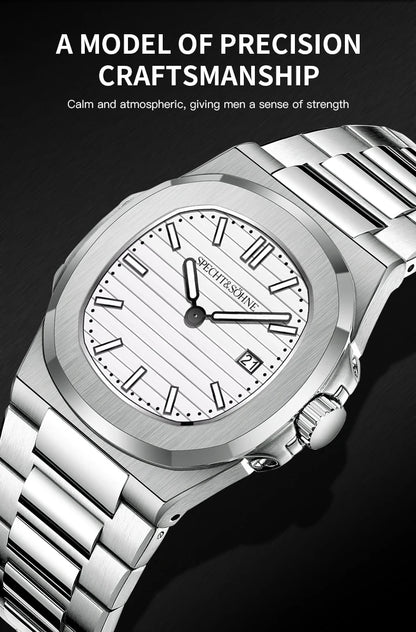 Specht & Söhne Classic 5711 Ultra Thin Men's Watch Green Sapphire Crystal 50M Water Resistant Stainless Steel Quartz Wristwatch