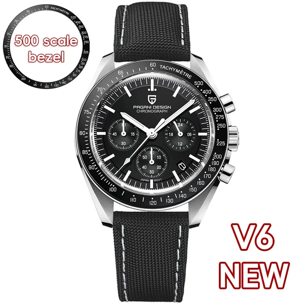 PAGANI DESIGN Men's Chronometer Quartz Watch Waterproof Luminous Red Sapphire Mirror Stainless Steel Band Fashion & Casual Wristwatch