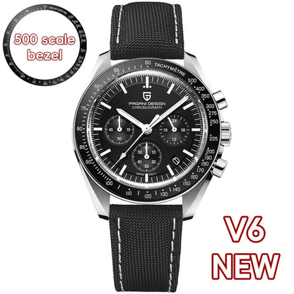 PAGANI DESIGN Men's Chronometer Quartz Watch Waterproof Luminous Red Sapphire Mirror Stainless Steel Band Fashion & Casual Wristwatch