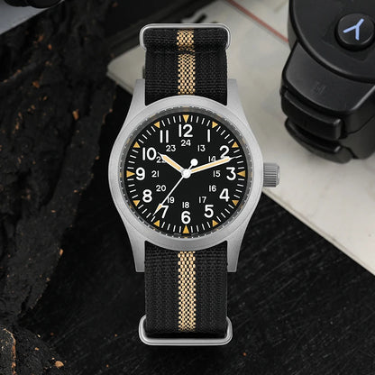 Militado ML05 38mm Military Field Watch - Sweep Quartz Movement Domed Sapphire Crystal 100M Waterproof Super Luminous Nylon Band Watch for Men