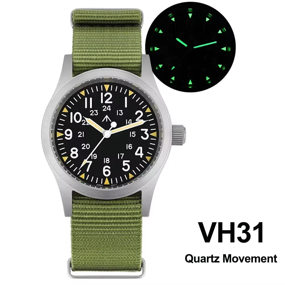 Militado ML05 38mm Military Field Watch - Sweep Quartz Movement Domed Sapphire Crystal 100M Waterproof Super Luminous Nylon Band Watch for Men