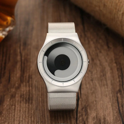 Men's Circular Quartz Wristwatch Water Resistant Stainless Steel Band No Pointer Fashion & Casual Dial Hardlex 3ATM