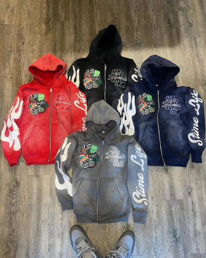 Harajuku Trend Brand Casual Loose Oversized Zipper Hoodie Men