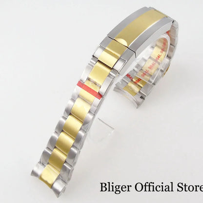 BLIGER Silver Black 20mm Width Stainless Steel Jubilee Watch Strap Bracelet Two Tone Gold/Rose Gold Glide Lock Clasp