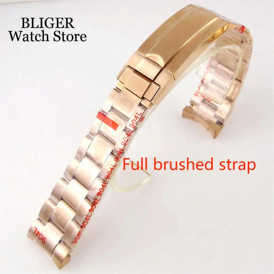 BLIGER Silver Black 20mm Width Stainless Steel Jubilee Watch Strap Bracelet Two Tone Gold/Rose Gold Glide Lock Clasp
