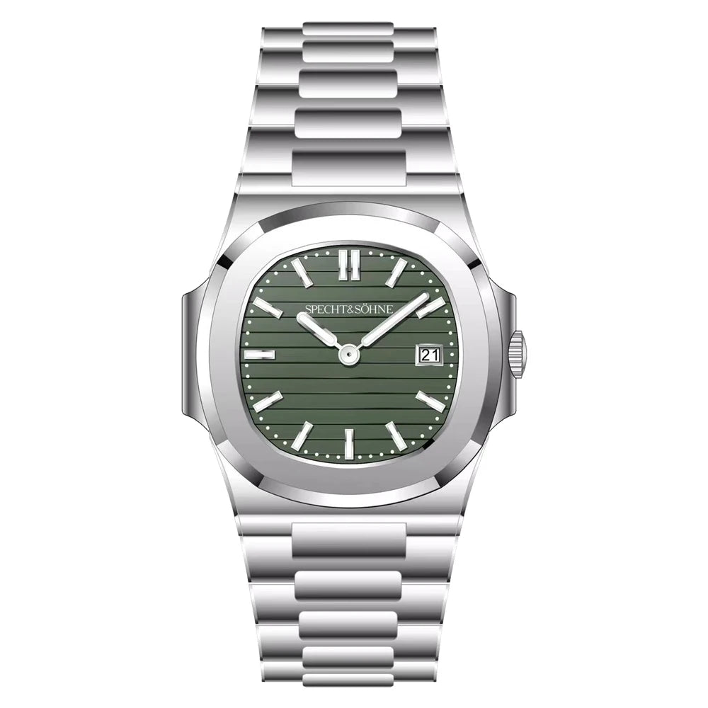 Specht & Söhne Classic 5711 Ultra Thin Men's Watch Green Sapphire Crystal 50M Water Resistant Stainless Steel Quartz Wristwatch