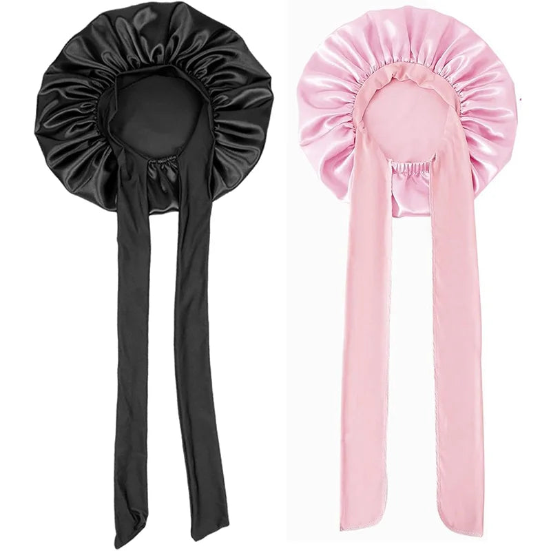 Bonnets With Tie Band (Pink+Black), Sleeping Cap For Women, Soft Hair Care Night Sleep Hats, Multi-Use Hair Bonnets F