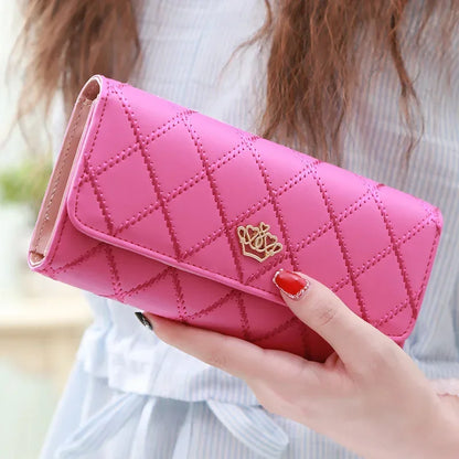Black Long Wallets for Women PU Leather Diamond Pattern
